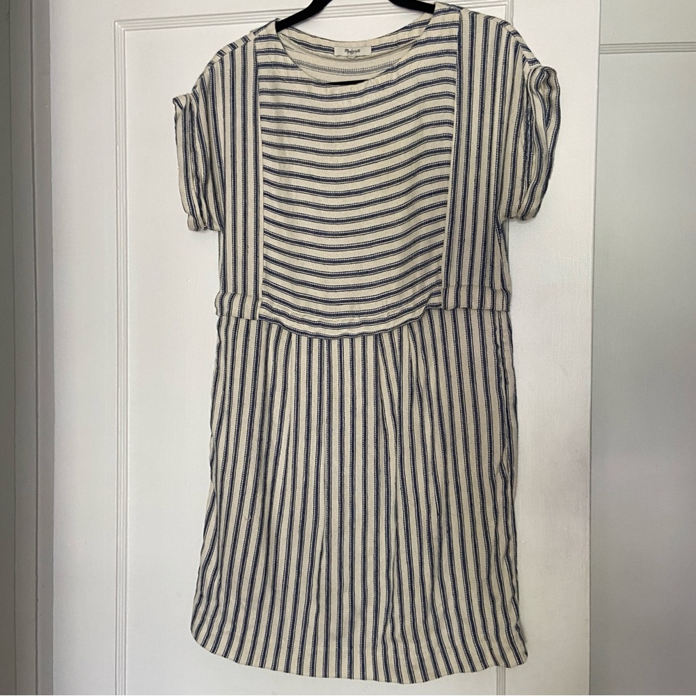 Madewell Navy Striped Blanca Linen Dress